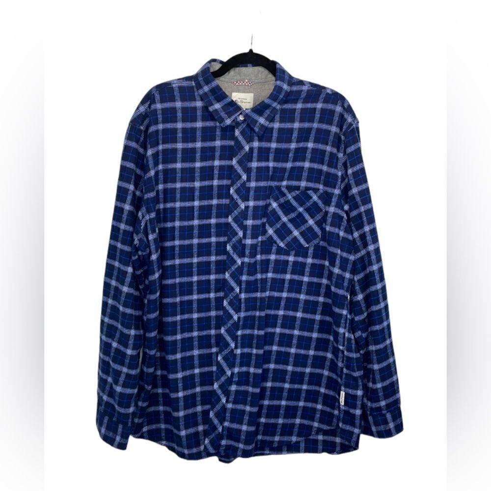 Ben Sherman Men’s Window Pane Plaid Shirt Button Up Long Sleeve Dark Blue  2XL